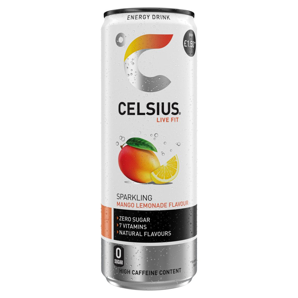 Celsius Energy Drink, Sparkling Mango Lemonade 355ml (Pack of 12)