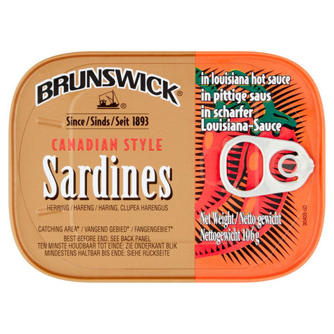 Brunswick Canadian Style Sardines in Louisiana Hot Sauce 106g (Pack of 12)