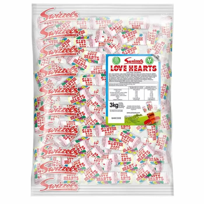 Swizzels Love Hearts Mini Rolls 3kg (Pack of 2)