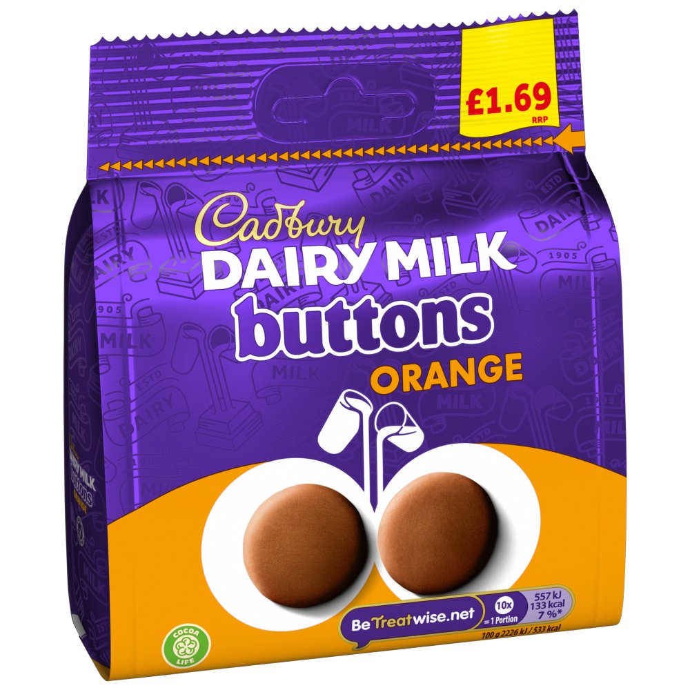 Cadbury Dairy Milk Buttons Orange Chocolate 85g (Pack of 10)