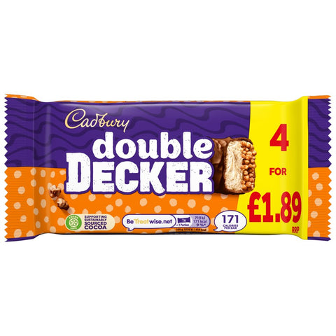 Cadbury Double Decker Chocolate Bar 4 Pack Multipack 149.2g (Pack of 8)