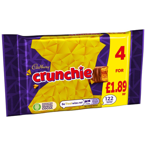 Cadbury Crunchie Chocolate Bar 4 Pack 104.4g (Pack of 10)