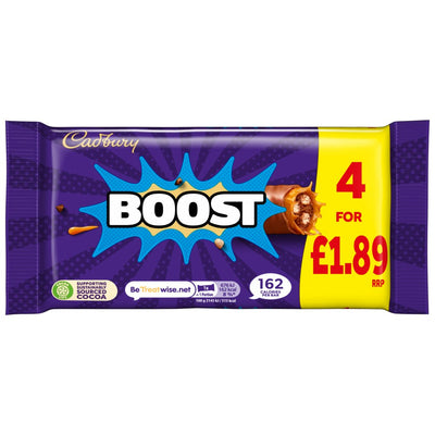 Cadbury Boost Chocolate Bar 4 Pack Multipack 126g (Pack of 12)