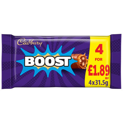Cadbury Boost Chocolate Bar 4 Pack Multipack 126g(Pack of 12)