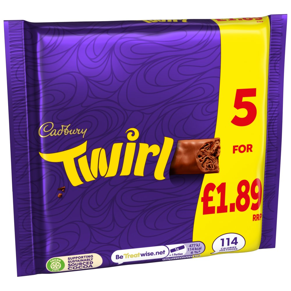 Cadbury Twirl Chocolate Bar 5 Pack Multipack 107.5g (Pack of 20)