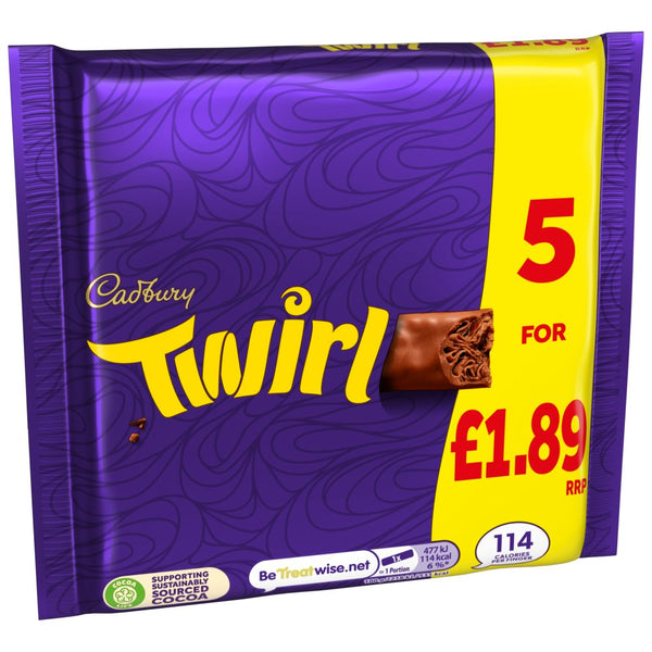 Cadbury Twirl Chocolate Bar 5 Pack Multipack 107.5g (Pack of 20)