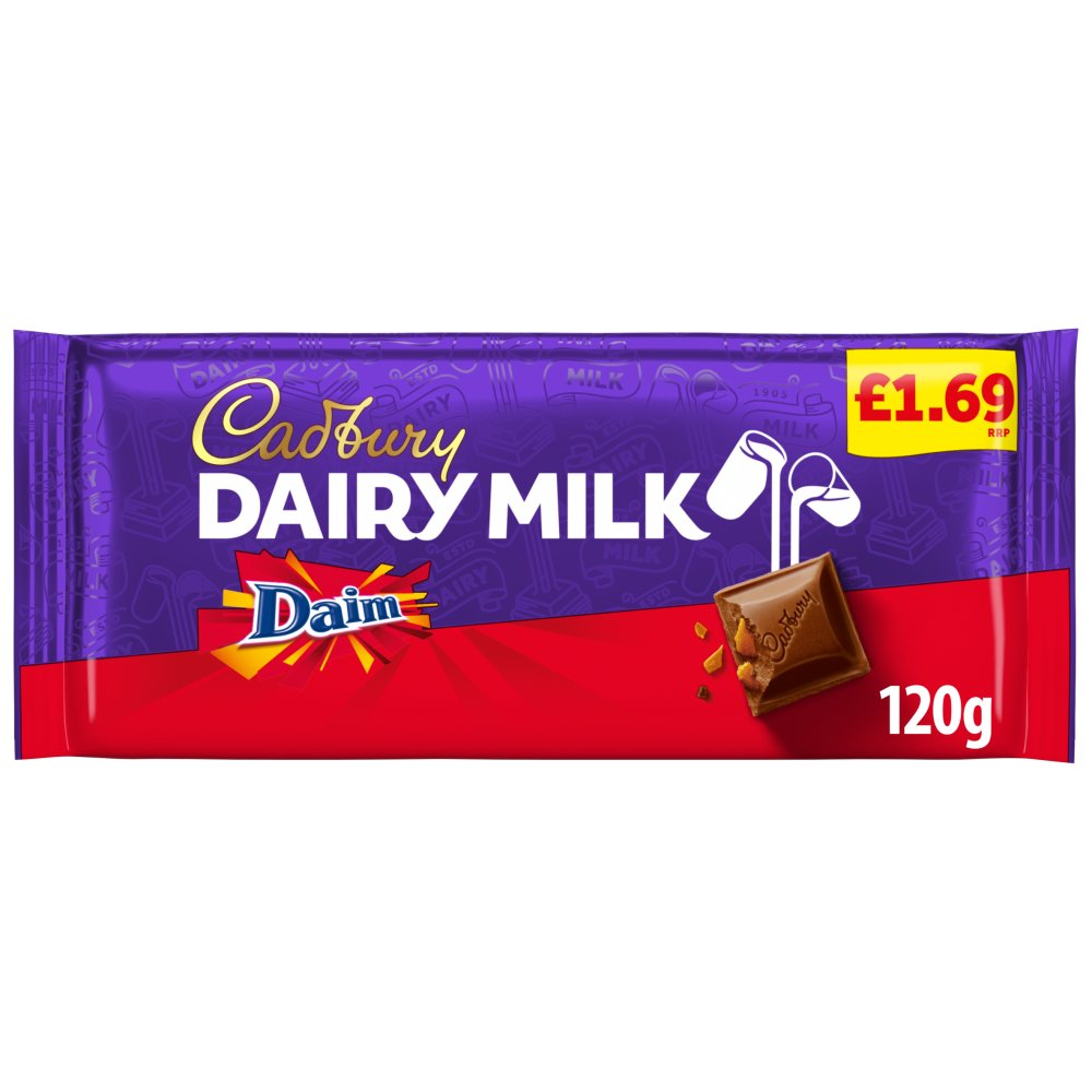 Cadbury Dairy Milk Daim Chocolate Bar 120g (Pack of 18)