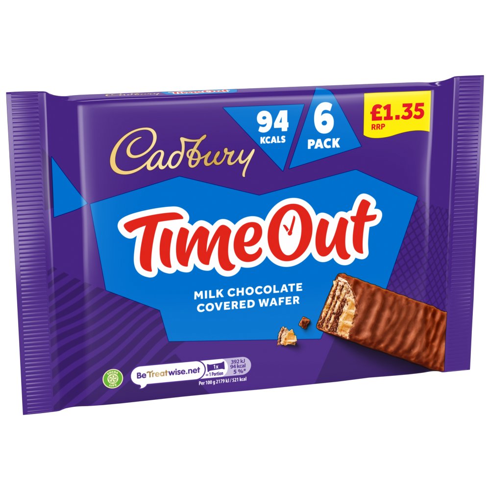 Cadbury Timeout Milk Chocolate Biscuit Bars (6x18g) 108g  (Pack of 13)