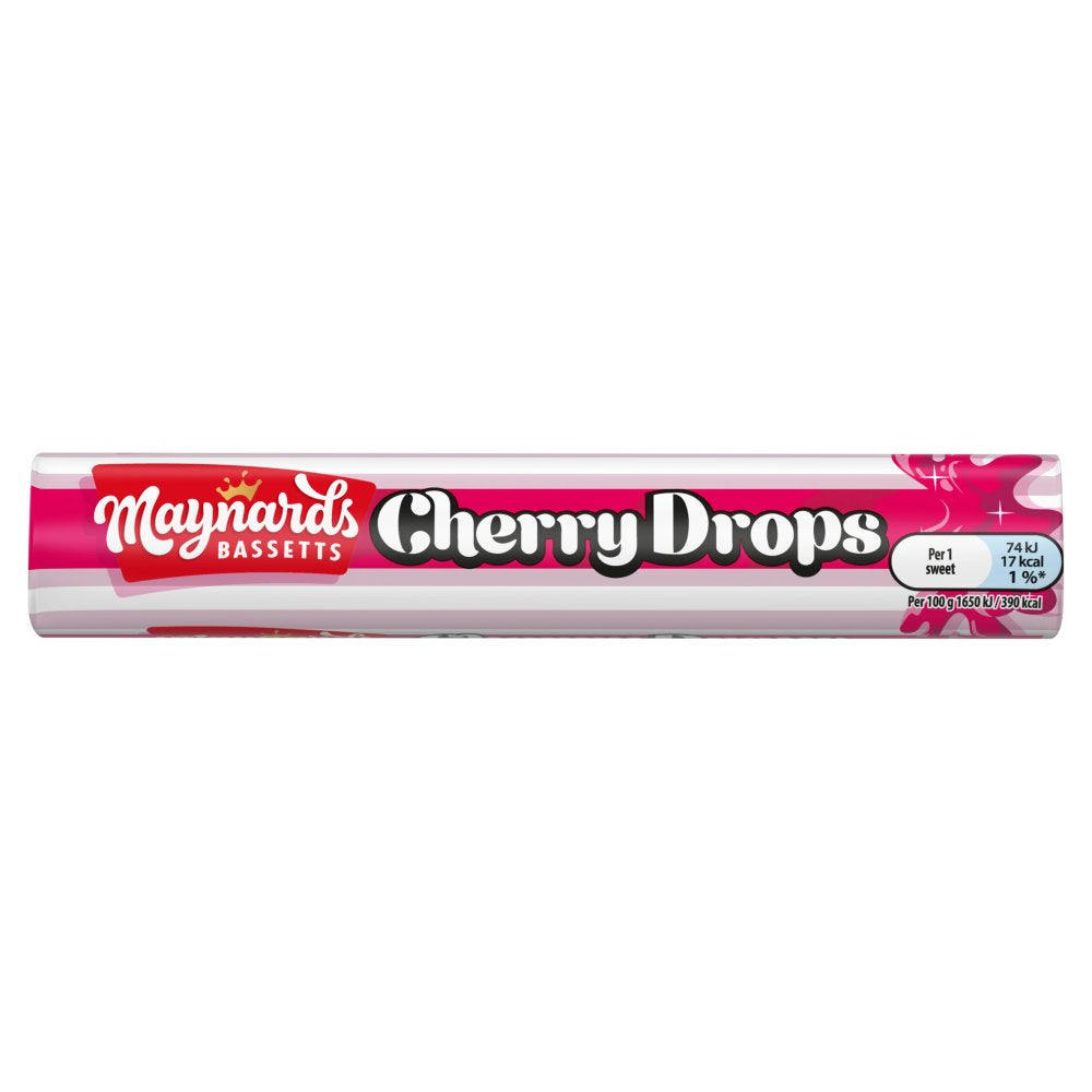 Maynards Bassetts Cherry Drops Sweets Roll 45g (Pack of 40)