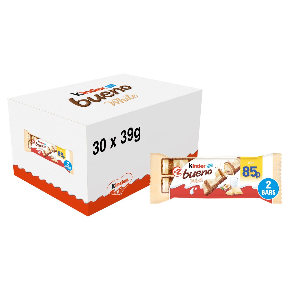 Kinder Bueno White Milk and Hazelnuts Single Bars  39g (Pack of 30)