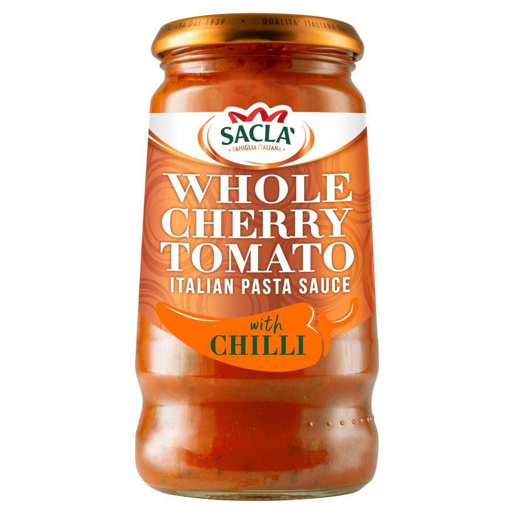 Sacla' Whole Cherry Tomato Italian Pasta Sauce with Chilli 350g (Pack of 6)