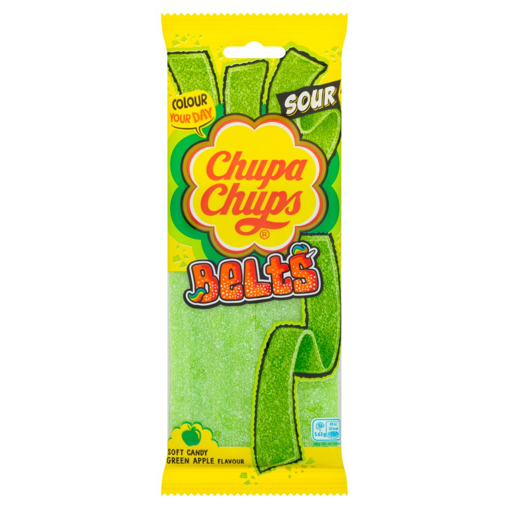 Chupa Chups Belts Green Apple Flavor Soft Candy 90g (Pack of 18)