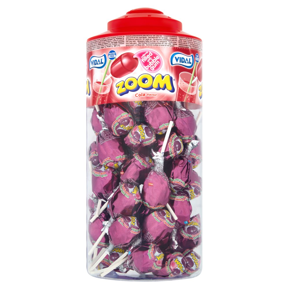 Vidal Zoom 50 Lollipop Filled with Bubble Gum Cola Flavour (Pack of 50)
