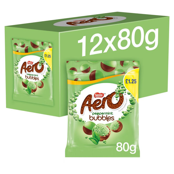 Aero Bubbles Peppermint Mint Chocolate Sharing Bag 80g (Pack of 12)