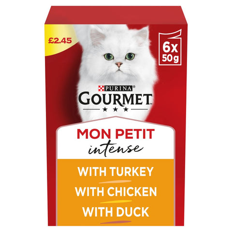 GOURMET Mon Petit Meaty Variety Duck, Chicken, Turkey Wet Cat Food 50g (Pack of 6)