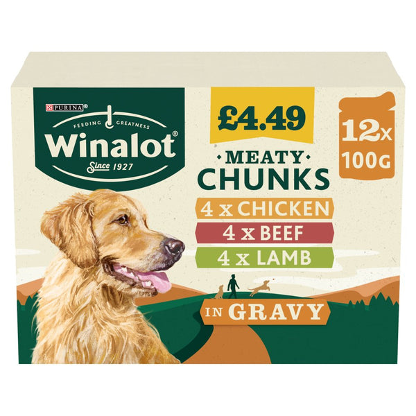 Winalot Meaty Chunks in Gravy 12 x 100g (Pack of 4)