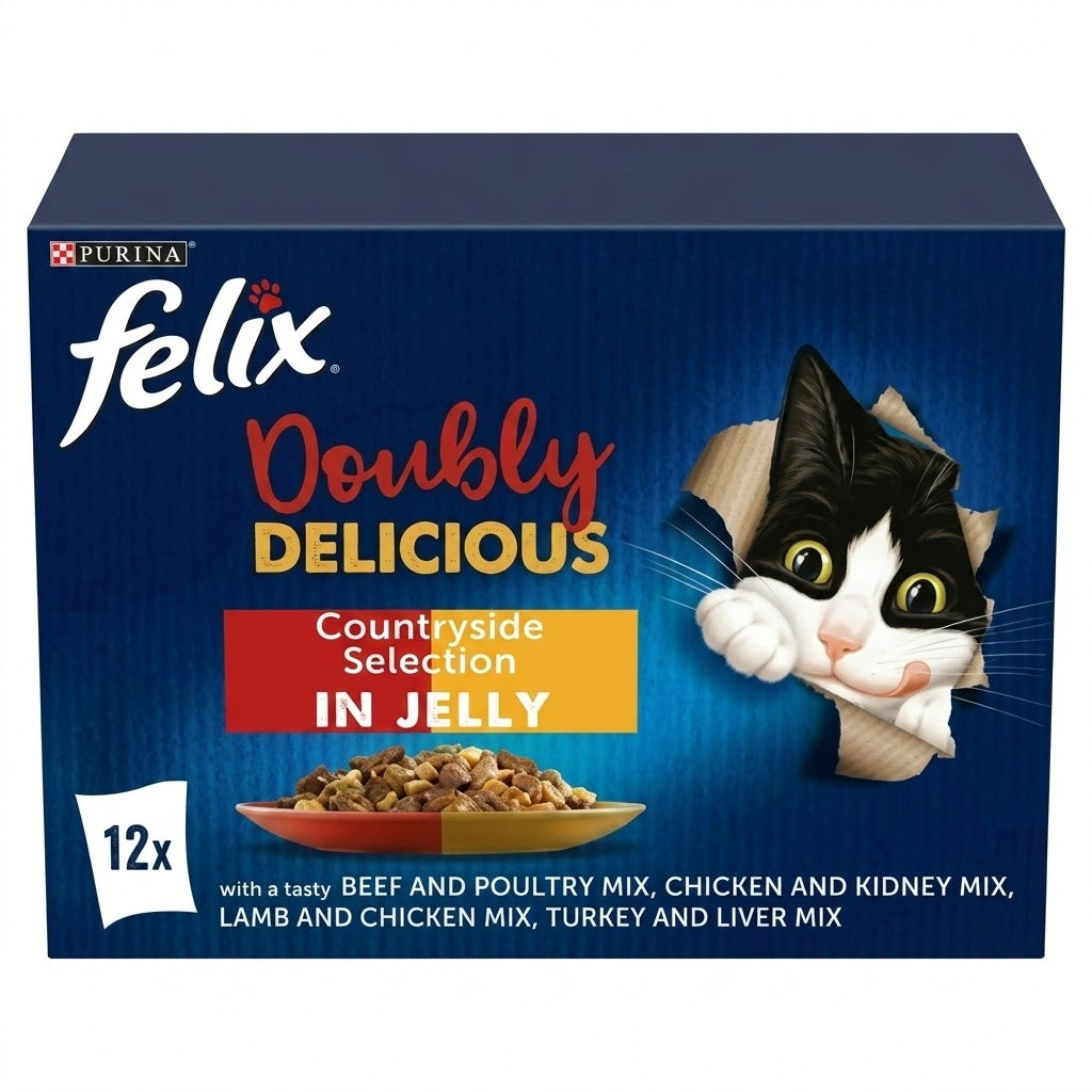 Felix Doubly Delicious Countryside Selection in Jelly 12 x 85g (Pack of 4)