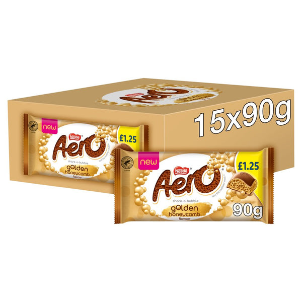 Aero Golden Honeycomb Chocolate Sharing Bar 90g (Pack of 15)