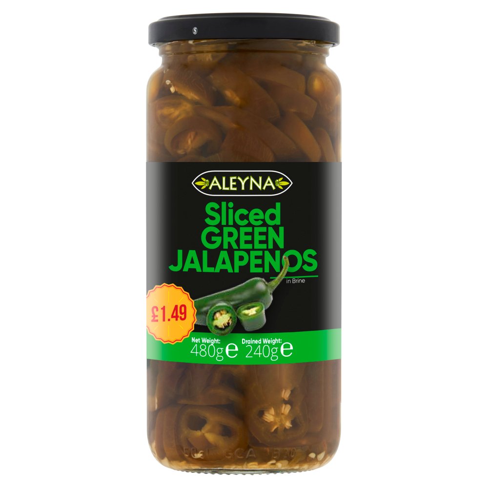 Aleyna Sliced Green Jalapenos in Brine 480g (Pack of 6)