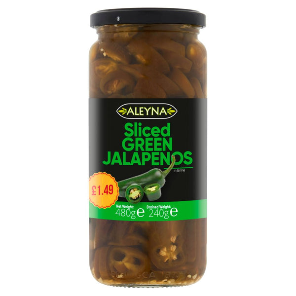 Aleyna Sliced Green Jalapenos in Brine 480g (Pack of 6)