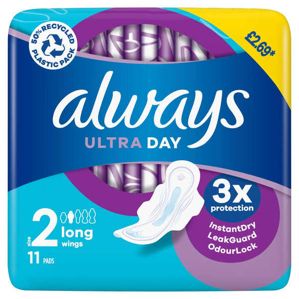 Always Ultra Day Pads Long (S2) Wings x 44 (143g) (Pack of 4)