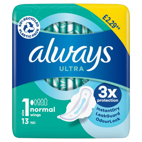Always Ultra Pads Normal (Size 1) Wings 13 (Pack of 4)