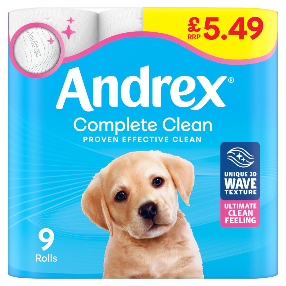 Andrex Complete clean Toilet Tissue 9 Roll (Pack of 4)