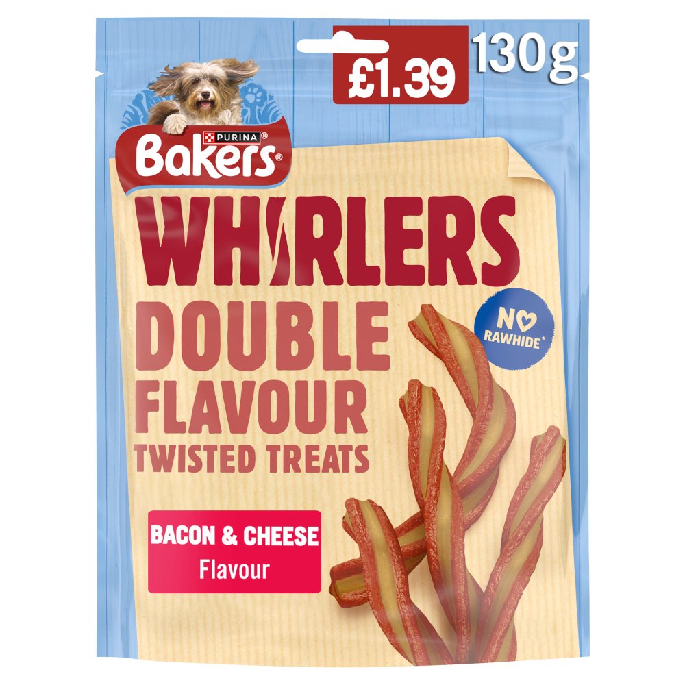 Bakers Whirlers Double Flavour Twisted Treats Bacon & Cheese Flavour 130g (Pack of 6)