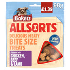 Bakers Allsorts Delicious Bite Size Treats Flavoured with Chicken, Beef & Lamb 98g (Pack of 6)