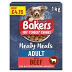 Bakers Meaty Meals Adult Tender Chunks with Tasty Beef 1kg (Pack of 5)