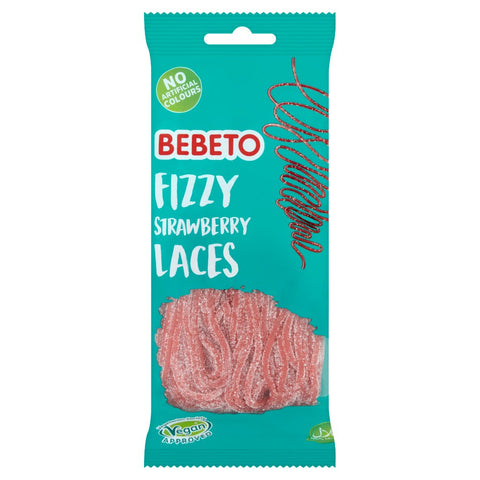Bebeto Fizzy Strawberry Laces 160g (Pack of 48)
