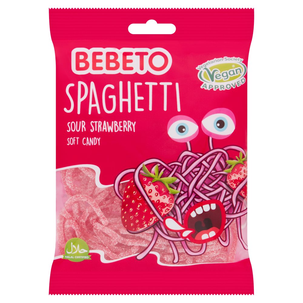 Bebeto Spaghetti Sour Strawberry Soft Candy 70g (Pack of 20)