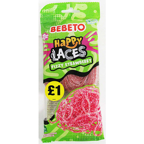 Bebeto Fizzy Strawberry Laces 140g (Pack of 12)