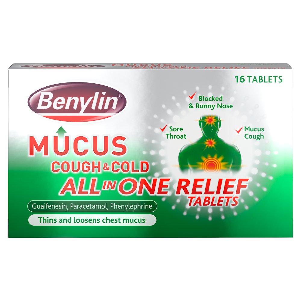 Benylin Mucus Cough & Cold All in One Relief Tablets 16 Tablets (Pack of 6)