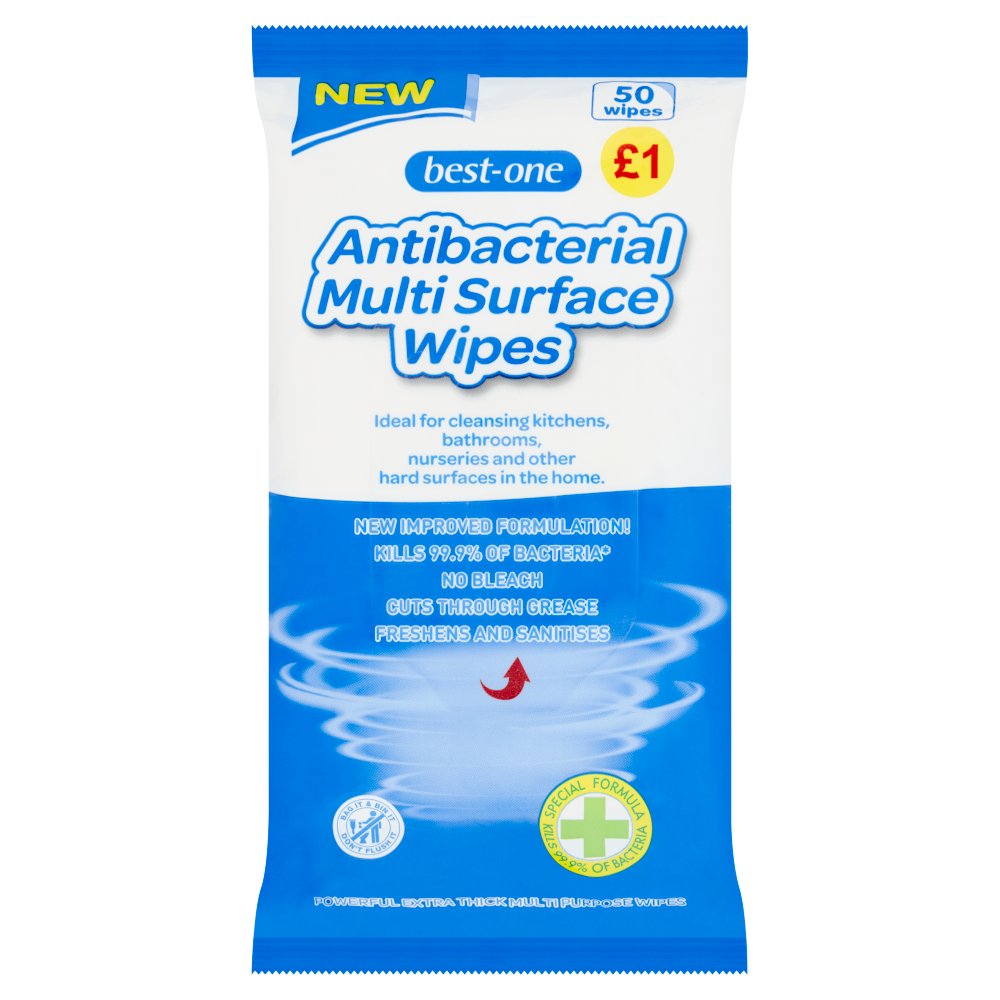 Best-One Antibacterial Multi Surface 50 Wipes 300g (Pack of 12)