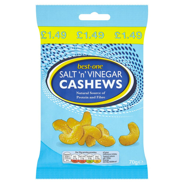 Best-One Salt 'n' Vinegar Cashews 70g (Pack of 12)