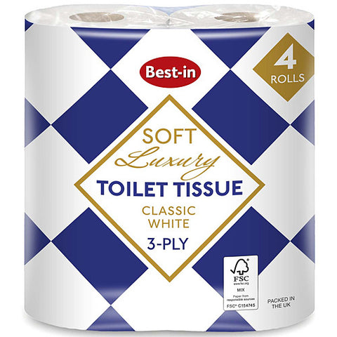 Bestin Luxury Toilet Rolls White 4 Rolls (Pack of 10)