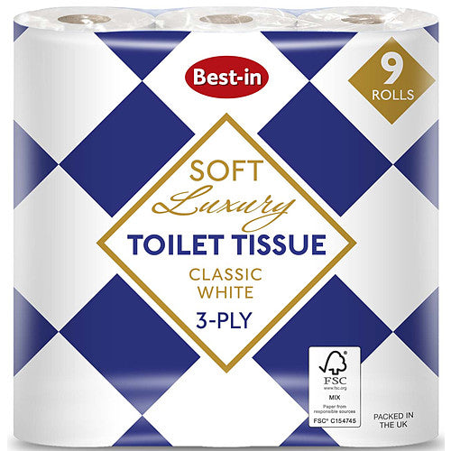 Bestin Luxury Toilet Rolls White 9 Rolls (Pack of 5)