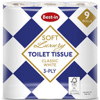 Bestin Luxury Toilet Rolls White 9 Rolls (Pack of 5)