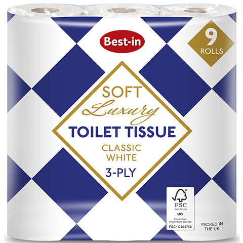 Bestin Luxury Toilet Rolls White 9 Rolls (Pack of 5)