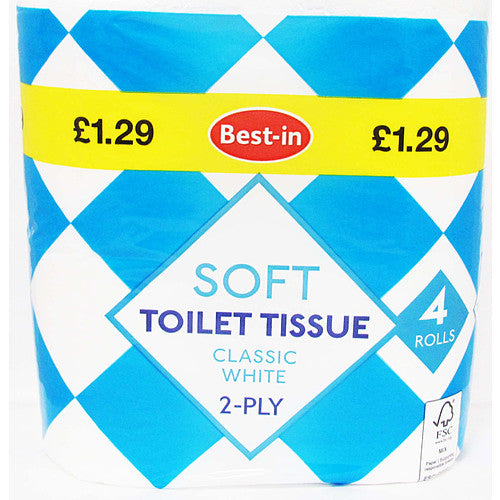 Bestin Soft Toilet Tissue White 4  Rolls (Pack of 12)
