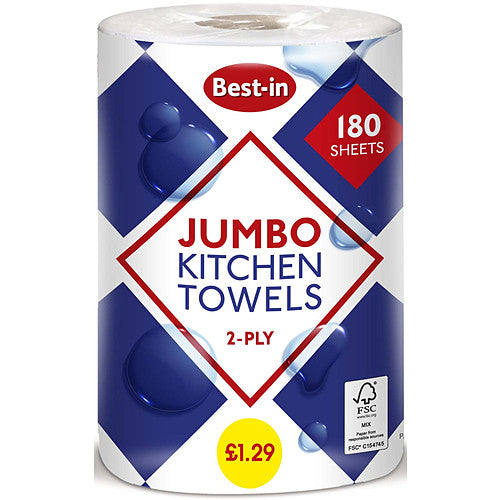 Bestin Jumbo Kitchen Towel 2ply White (Pack of 6)