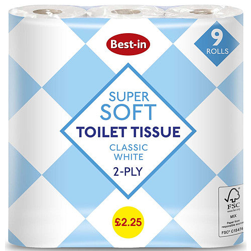 Bestin Soft Toilet Tissue White 9 Rolls (Pack of 5)