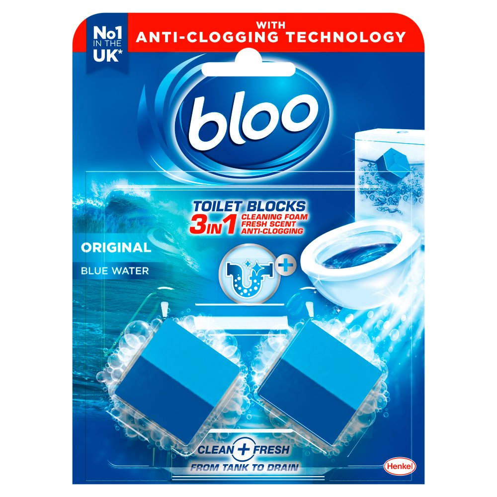 Bloo 3in1 Anti-Clogging Toilet Blocks Original Blue 2 x 50g (Pack of 7)