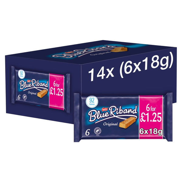 Blue Riband Milk Chocolate Wafer Biscuit 6 Bar 108g (Pack of 14)