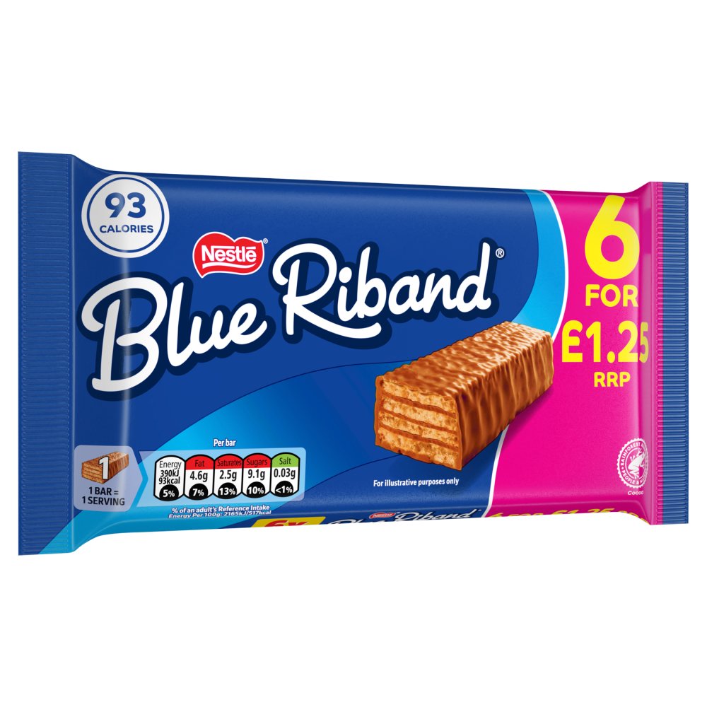 Blue Riband Milk Chocolate Caramel Wafer 6 Biscuit 108g (Pack of 14)
