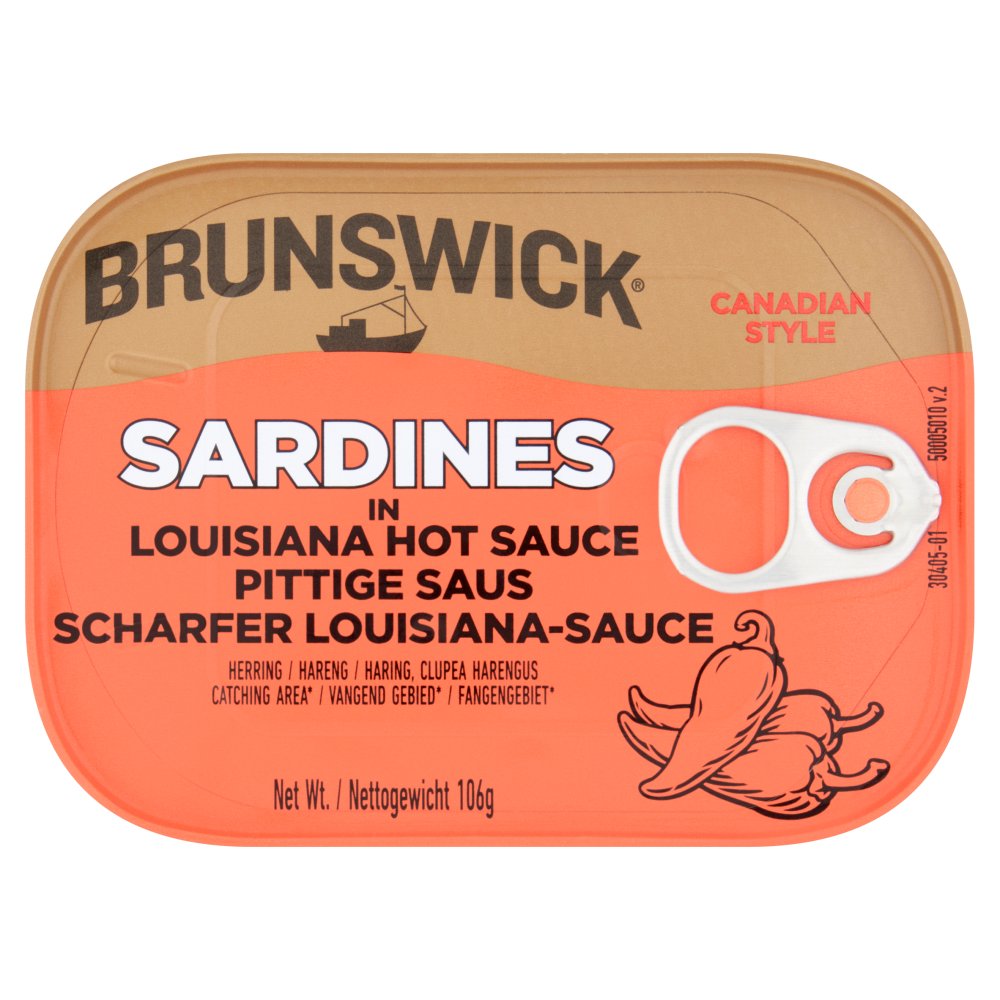 Brunswick Canadian Style Sardines in Louisiana Hot Sauce 106g (Pack of 12)