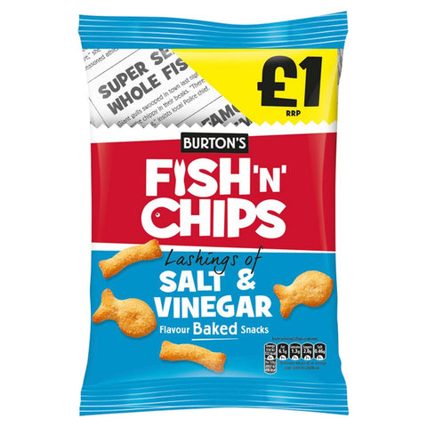 Burton's Fish'N' Chips Lashings of Salt & Vinegar Flavour Baked Snacks 125g (Pack of 10)