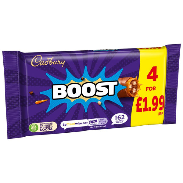 Cadbury Boost Chocolate Bar 4 Pack Multipack 126g(Pack of 12)