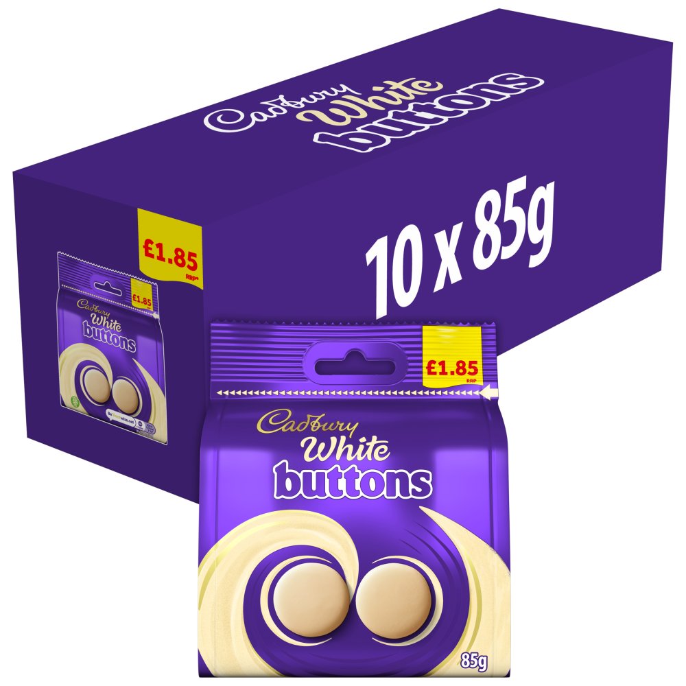 Cadbury White Buttons Chocolate Bag 85g (Pack of 10)
